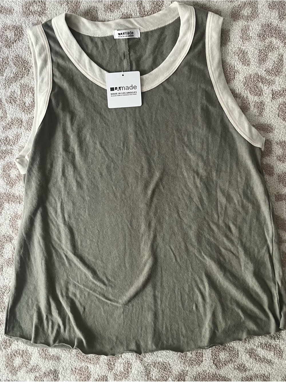 LA Made olive & cream Ringer Tank Top NWT small